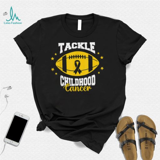 Tackle Childhood Cancer Awareness Football Gold Ribbon T Shirt