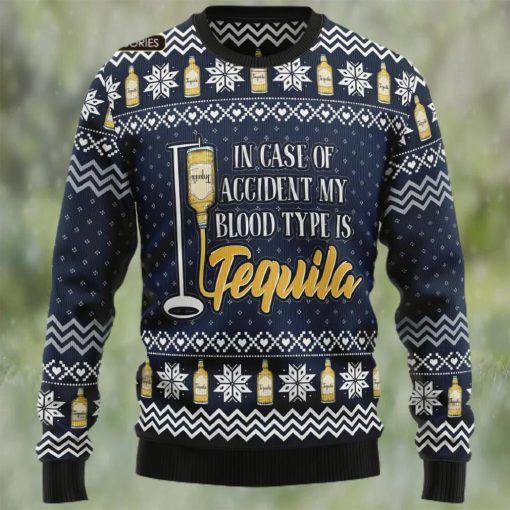 Tequila My Blood Type Knitted Ugly Christmas Sweater, Xmas Sweater