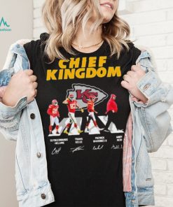 The Chiefs Kingdom Clyde Edwards Helaire Travis Kelce Patrick Mahomes II And Andy Reid Abbey Road Signatures Shirt