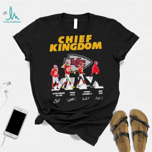 The Chiefs Kingdom Clyde Edwards Helaire Travis Kelce Patrick Mahomes II And Andy Reid Abbey Road Signatures Shirt
