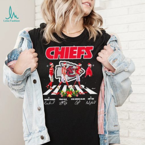 The Chiefs Patrick Mahomes Travis Kelce Clyde Edwards Helaire And Andy Reid Abbey Road Signatures Christmas Shirt