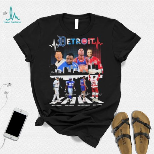 The Detroit Sports Miguel Cabrera Barry Sanders Isiah Lord Thomas III And Steve Yzerman Abbey Road Signatures Shirt