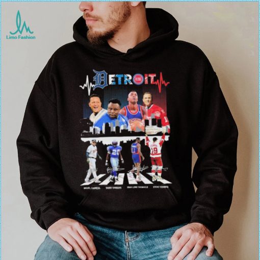 The Detroit Sports Miguel Cabrera Barry Sanders Isiah Lord Thomas III And Steve Yzerman Abbey Road Signatures Shirt