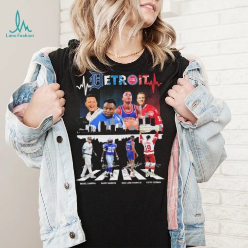 The Detroit Sports Miguel Cabrera Barry Sanders Isiah Lord Thomas III And Steve Yzerman Abbey Road Signatures Shirt
