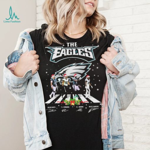 The Eagles Jalen Hurts TJ Edwards Aj Brown And Miles Sanders Abbey Road Christmas Signatures Shirt