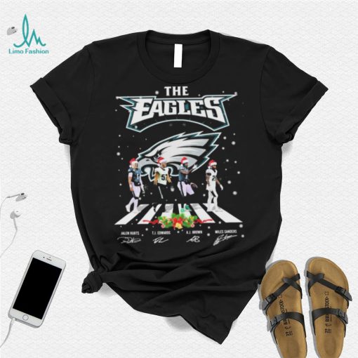 The Eagles Jalen Hurts TJ Edwards Aj Brown And Miles Sanders Abbey Road Christmas Signatures Shirt