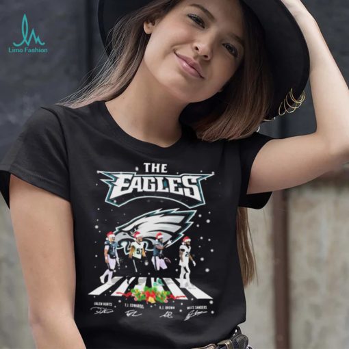The Eagles Jalen Hurts TJ Edwards Aj Brown And Miles Sanders Abbey Road Christmas Signatures Shirt
