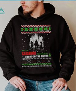 The Walking Dead Michonne slashing through the snow ugly Christmas shirt