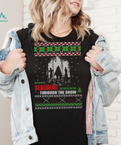 The Walking Dead Michonne slashing through the snow ugly Christmas shirt