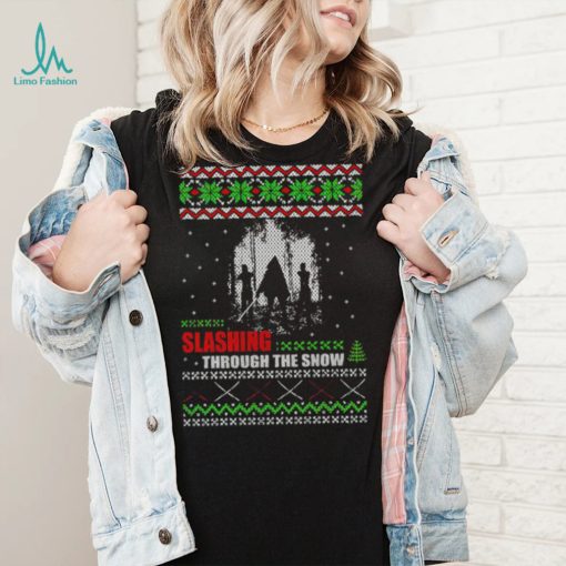 The Walking Dead Michonne slashing through the snow ugly Christmas shirt