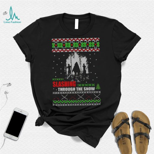 The Walking Dead Michonne slashing through the snow ugly Christmas shirt