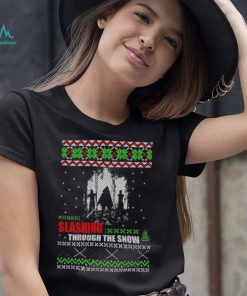 The Walking Dead Michonne slashing through the snow ugly Christmas shirt