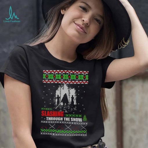 The Walking Dead Michonne slashing through the snow ugly Christmas shirt