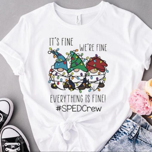 Three Gnomes It’s Fine We’re Fine Everything Is Fine Sped Crew Christmas Sweater