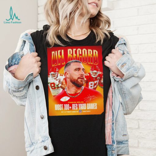 Travis Kelce Kansas City Chiefs NFL record most 100 Rec Yard games poster signature shirt