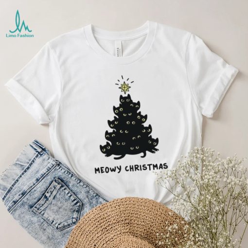 Tree Black Cat Meowy Christmas Shirt