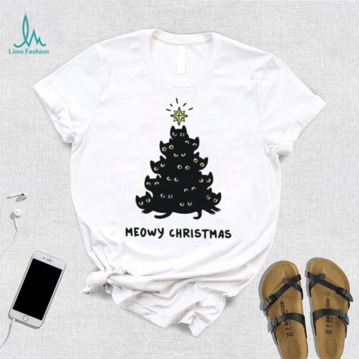 Tree Black Cat Meowy Christmas Shirt