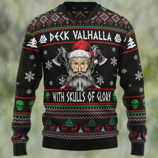 Viking Deck Valhalla With Skulls Of Glory Ugly Christmas Sweater Sweatshirt