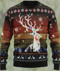 Vintage Background Awesome Deer Ugly Christmas Sweater, Xmas Sweatshirt