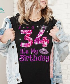 Vintage Happy 34 It’s My Birthday Crown Lips 34th Birthday Shirt