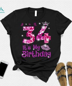 Vintage Happy 34 It’s My Birthday Crown Lips 34th Birthday Shirt