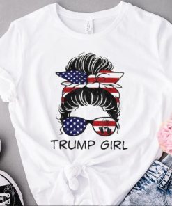 Vintage Trump Girl Messy Bun Republican American Flag T Shirt