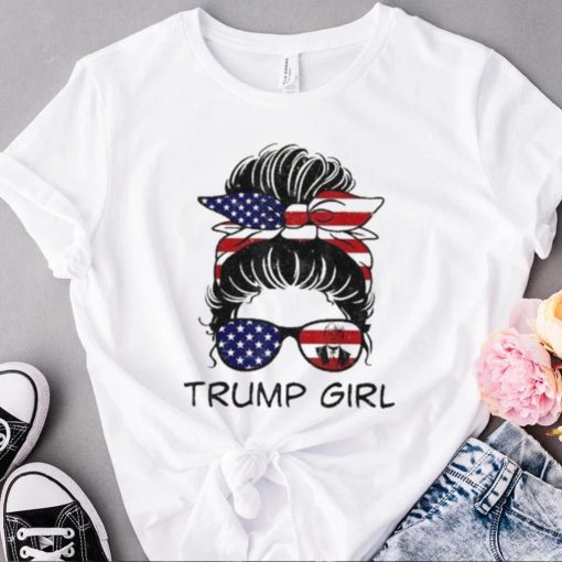 Vintage Trump Girl Messy Bun Republican American Flag T Shirt