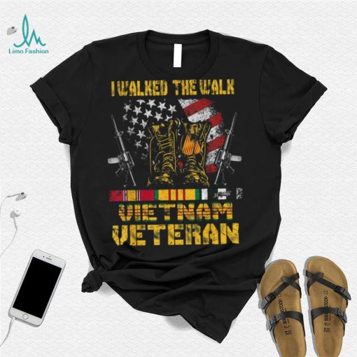 With Us Flag With Combat Boots Patriotic Vietnam Veteran New Design T Shirt