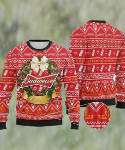 Wreath Budweiser Beer Ugly Christmas Sweater, Faux Wool Sweater, Gifts For Beer Lovers, International Beer Day, Best Christmas Gifts For 2022 – Prinvity