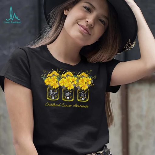 Yellow Flower Jar Peace Love Cure Childhood Cancer Flower Jar New Design T Shirt