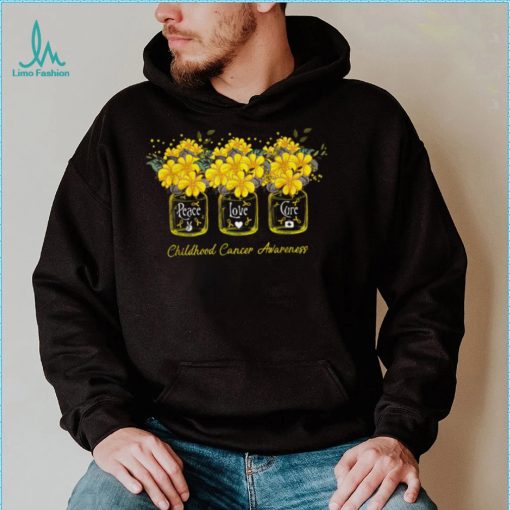 Yellow Flower Jar Peace Love Cure Childhood Cancer Flower Jar New Design T Shirt