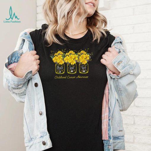 Yellow Flower Jar Peace Love Cure Childhood Cancer Flower Jar New Design T Shirt