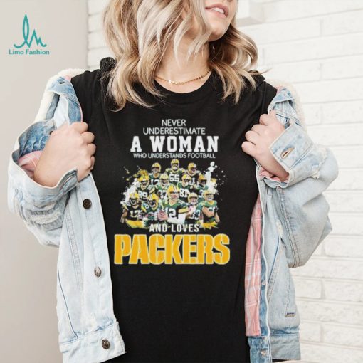 Never underestimate a woman who understands football and loves packages all player t shirt t shirt