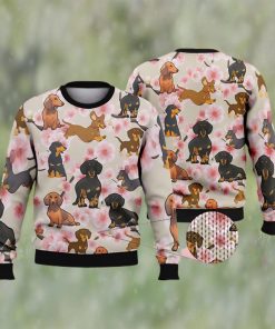 Baby Dachshund Peach Blossom Ugly Christmas Sweater