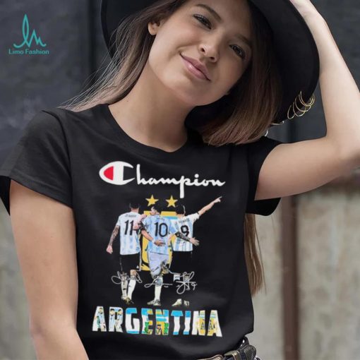 Champion Di Maria Messi And Álvarez Argentina Signatures Shirt