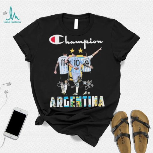 Champion Di Maria Messi And Álvarez Argentina Signatures Shirt