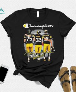 Champion Franco Harris Joe Greene And Terry Bradshaw Pittsburgh Steelers Signatures Shirt