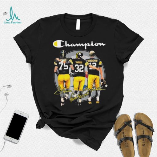 Champion Franco Harris Joe Greene And Terry Bradshaw Pittsburgh Steelers Signatures Shirt