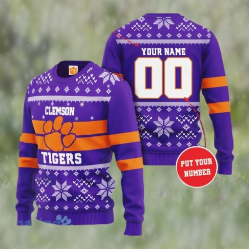 Clemson Tigers Custom Name and Number Ugly Christmas Sweater