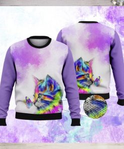 Colorful Cat Purple Ugly Christmas Sweater