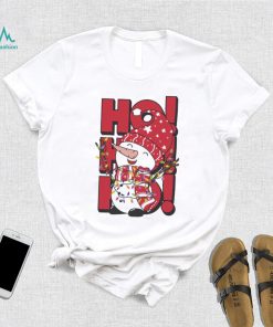 Cute And Funny Joyful Snowman Wrapped In Colorful Christmas Lights Wearing Santa Hat Ho Ho Ho Shirt