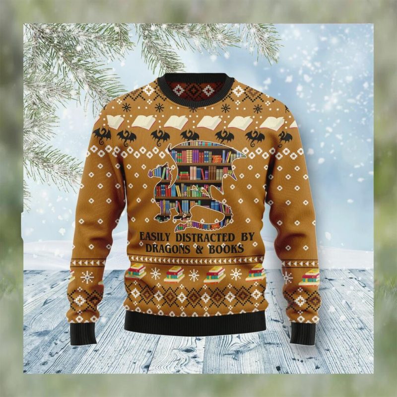 Dragon And Book Christmas Graphic Sweater