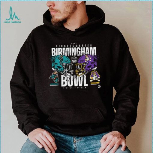 East Carolina Pirates vs Coastal Carolina Chanticleers 2022 TicketSmarter Birmingham Bowl Shirt