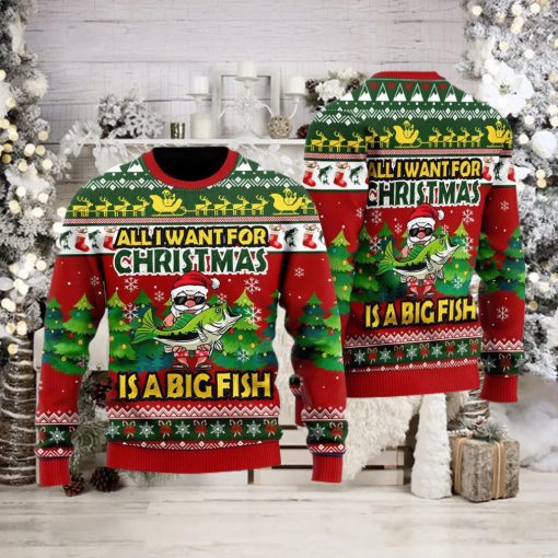 Funny Santa All I Want For Christmas Is A Big Fish Funny Christmas Gift Ugly Christmas Sweater