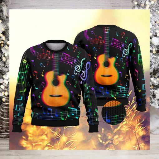 Guitar Colorful Music Symbols Ugly Christmas Sweater