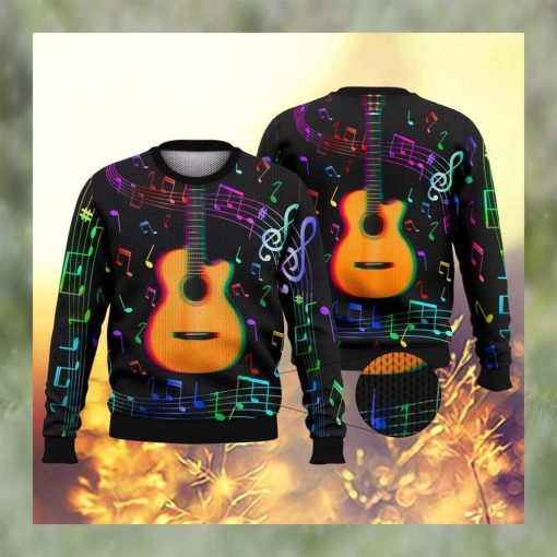 Guitar Colorful Music Symbols Ugly Christmas Sweater