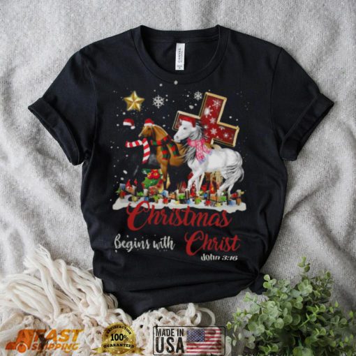Horses Santa Christmas Begins With Christ shirt