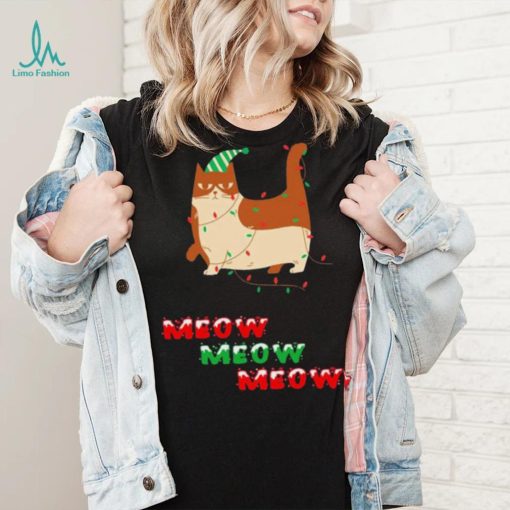 Meow Meow Meow Cat And Christmas Tree Shirt