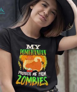 My Pomeranian Protects Me From Zombies Funny Pomeranian Halloween Zombie Eater Shirt