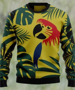 Parrot Tropical Leaf Ugly Christmas Holiday Sweater